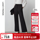 朗姿黑色高腰垂感闊腿褲顯瘦長(cháng)褲休閑褲秋季新款女士通勤褲子 黑色 L