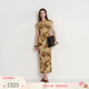 Fabrique新中式盤(pán)扣山水駿馬印花連衣裙女夏季新品旗袍裙 卡其色 S （S/P）