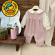 G.duck韓國童裝春季新品嬰幼兒花邊小愛(ài)心洋氣可愛(ài)女寶寶外出背帶褲套裝 紫色【打底衫+背帶褲單層】 90 cm