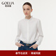 歌莉婭女裝高級感荷葉邊輕奢長(cháng)袖立領(lǐng)白襯衣襯衫1E1C3E050 03W本白 L