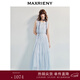 MAXRIENY優(yōu)雅度假風(fēng)無(wú)袖收腰連衣裙夏款法式復古優(yōu)雅風(fēng)蕾絲長(cháng)裙 冰藍 S