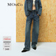 MO&Co.牛仔褲小香風(fēng)編織鑲邊高腰直筒闊腿棉質(zhì)設計感褲裝摩安珂 牛仔藍色 S 26