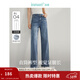 茵曼（INMAN）直筒加絨牛仔褲2024秋季女裝新款中高腰彈力闊腿長(cháng)褲子 牛仔藍不加絨-18412919 27