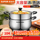 蘇泊爾（SUPOR）304不銹鋼蒸鍋真味鮮明蒸魚(yú)燃氣明火電磁爐通用鍋具蒸籠加厚湯鍋 加厚款 2層 22cm