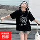 女童上衣夏季2026新款女大童夏天洋氣黑色t恤初中生女孩夏裝衣服 黑色 黑色 150 cm
