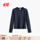 H&M女裝T恤春季舒適棉質(zhì)長(cháng)袖圓領(lǐng)亨利打底衫上衣1000022 海軍藍 M