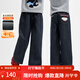 小茵曼童裝女童加絨加厚牛仔褲冬季中大童時(shí)尚休閑保暖褲直筒褲 牛仔黑 160