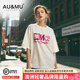 AU&MU25夏季新款字母印花T恤衫女寬松圓領(lǐng)短袖夏裝潮流白色透氣棉上衣 白色 均碼