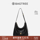 BAGTREE【明星同款】包包樹(shù)圖南頭層植鞣牛皮hobo女包單肩腋下通勤斜挎包 檀黑色-中號 高級小眾