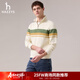 哈吉斯（HAZZYS）男裝 2025秋季新款半開(kāi)襟衛衣通勤撞色條紋長(cháng)袖T恤男ABTZE0CDE06 乳白色IV L （175/96A 48）