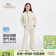 英氏（YEEHOO）女童套裝兒童外套褲子兩件套中大童裝學(xué)院休閑抑菌春裝 米白 150