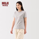 MUJI女式 天竺編織 圓領(lǐng)短袖T恤 上衣打底衫女款25年夏季女裝內搭 淺灰棕色條紋 BB2P4C5S M (160/84A)
