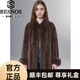 BESNOS意大利品牌進(jìn)口天鵝絨中長(cháng)款水貂皮草挽袖整貂女貂皮大衣皮草外套 咖啡色 2XL 【適合121-130斤】