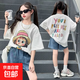 女童短袖t恤夏季2026新款兒童洋氣薄款中大童純棉寬松卡通上衣潮t 白色 160