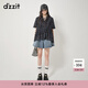 DZZIT地素襯衫春秋季法式輕薄印花雪紡衫短袖小上衣女 黑色 XS