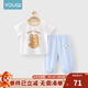 優(yōu)奇寶寶套裝夏裝薄款兒童短袖t恤防蚊褲嬰兒衣服男童夏季女童兩件套 餅干熊+海水藍防蚊褲 73