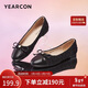 意爾康單鞋女蝴蝶結淺口平底女鞋舒適百搭圓頭鞋 36043W 黑色 38 