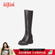 iiJin艾今【明星同款】10cm經(jīng)典厚底內增高切爾西長(cháng)筒靴女566ZQE 黑色 35