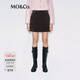 MO&Co.短裙2025冬新品精工奢光全棉平絨金扣中腰小A字半身裙MBE4SKT018 褐綠色 S