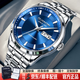 冠琴（GUANQIN）瑞士認證手表男士機械表名表夜光防水大表盤(pán)全自動(dòng)商務(wù)多功能男表 本色藍面/機械機芯/全自動(dòng)