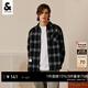 杰克·瓊斯（JACK&JONES）春秋新款男士上衣商務(wù)休閑舒適寬松襯衣經(jīng)典黑白格子襯衫外套男裝 黑色 M 175