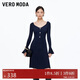 VEROMODA 連衣裙2025秋冬新款喇叭袖口收腰修身A字針織裙優(yōu)雅325446005