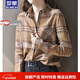 羅蒙品牌亞麻格子長(cháng)袖襯衫女 2026春秋新款復古英倫風(fēng)寬松上衣 卡其色 L 建議105-120斤