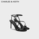 CHARLES&KEITH26春新品法式一字帶高跟細帶羅馬涼鞋CK1-60361604 BLACK PATENT黑色漆皮 38 （245）