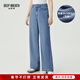 深呼吸DEEP BREATH女裝高腰闊腿輕薄天絲休閑牛仔長(cháng)褲女A100171 淺藍 XL (5)