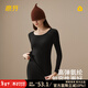 意芬莫代爾薄款秋衣女士?jì)却┍Ｅ瘍纫聠渭弦碌皖I(lǐng)修身打底衫 204-黑色 【莫代爾棉-單件上衣】 L