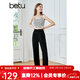 百圖betu女裝秋季新款休閑褲高腰國風(fēng)盤(pán)扣長(cháng)褲闊腿褲女2308T68 黑色 S