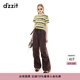 DZZIT地素短袖T恤春秋休閑復古撞色條紋正肩上衣女3J3B3121P 綠色 S