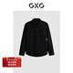 GXG男裝黑色格紋胸前口袋翻領(lǐng)長(cháng)袖襯衫秋季新品#GED10336383 黑色 L