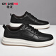 馳荿頭層牛皮男鞋冬季百搭休閑皮鞋男士平板小白鞋子男韓版真皮波鞋男 黑色 39
