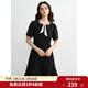 獨束大碼女裝2025夏新款波點(diǎn)飄帶連衣裙微胖收腰赫本風(fēng)氣質(zhì)小黑裙 烏梅黑-短款 3XL （尺碼：5）