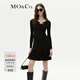 MO&Co.針織裙假兩件連衣裙天絲包芯紗解構露膚高腰黑色摩安珂 黑色 S 160