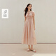 茵曼（INMAN）茵曼法式重工收腰短袖連衣裙26夏女裝新款一字領(lǐng)拼接長(cháng)裙 粉橙色 M