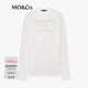 MO&Co.輕薄T恤夏沙爽棉個(gè)性印花寬松長(cháng)袖圓領(lǐng)MBE2TEE028新年紅 本白色 S /160