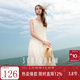 三彩2025夏季新款無(wú)袖連衣裙盤(pán)帶繡花雪紡A字裙背心長(cháng)裙M 米白色 S 155/80A