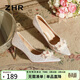 ZHR高跟鞋女絨面秀禾婚鞋女氣質(zhì)新娘鞋子女細跟單鞋女 BQ125 香檳38