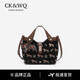 CK&WQ包包女式2026春夏新款托特包馬年刺繡小眾手提包單肩斜挎包 黑色