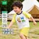 迷你木木屋兒童短袖套裝夏季男女童純棉T恤短褲兩件套 黃色 汽車(chē)出游 150