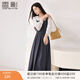 香影法式娃娃領(lǐng)收腰連衣裙女2026春裝新款灰色通勤假兩件長(cháng)袖裙子 中灰 XL 170/92A/125-140斤