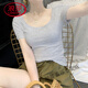 浪莎白色t恤女短袖2026新款低領(lǐng)緊身u領(lǐng)打底衫純棉大領(lǐng)口短款春夏上衣 灰色露背【純棉】 XXL 【125-140斤】