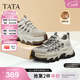 他她（TATA）老爹鞋冬加絨休閑鞋百搭女鞋新款厚底運動(dòng)鞋CJY01AM6 灰/米（絨里） 36