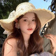 JIOESC草帽女大帽檐遮陽(yáng)防嗮帽海邊度假蕾絲蝴蝶結夏季2026新款沙灘草帽 【米白色】
