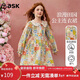 ASK JUNIOR田園風(fēng)兒童裙子25春娃娃領(lǐng)花色女中大童拼接連衣裙 花色  150 