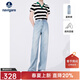 Navigare意大利小帆船女士牛仔褲秋季親膚長(cháng)絨棉水洗長(cháng)褲百搭直筒褲子 冰水藍 M