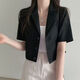 芭芙達妮外套女款2026年新款韓版休閑短袖小西裝寬松短款氣質(zhì)小個(gè)子 黑色 S