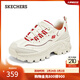 斯凱奇（Skechers）新年禮物女鞋春季奶油蜜糕鞋厚底增高老爹鞋網(wǎng)面透氣休閑熊貓鞋 米白色/白色/紅色/OFWR 37.5 偏大建議選小半碼